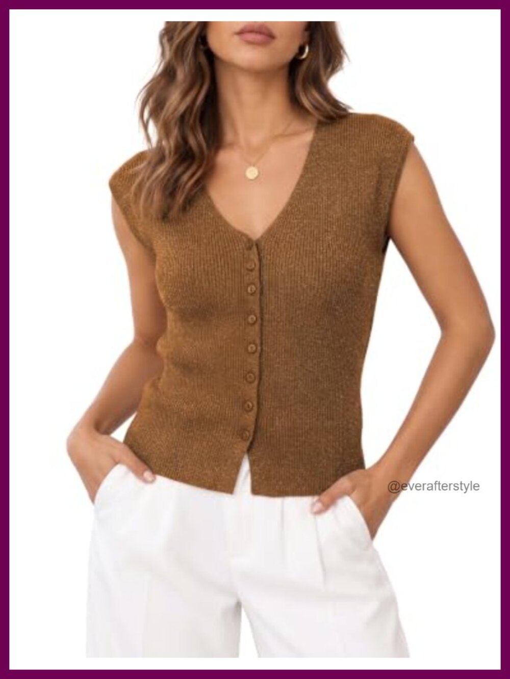 Sparkly Button Down Sweater Vest V-Neck Cap Sleeve Business Casual